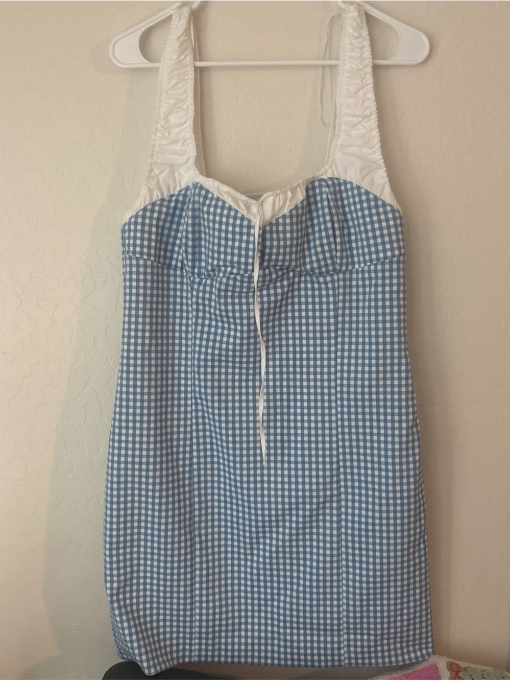 Zara Blue and White Gingham Chemise with Sweetheart Neckline